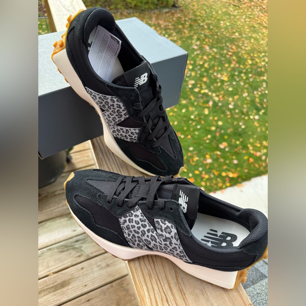 New Balance Black and Cream Sneakers with Leopard Accent - Picture 3 of 8